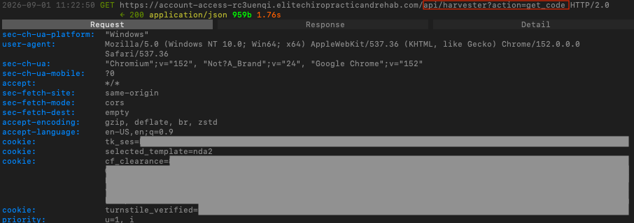 Figure 15 – Request to phishing server to get the user_code for DOM injection