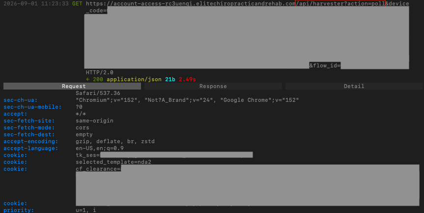 Figure 19 – Browser sending a poll request for phishing server backend to check authentication status