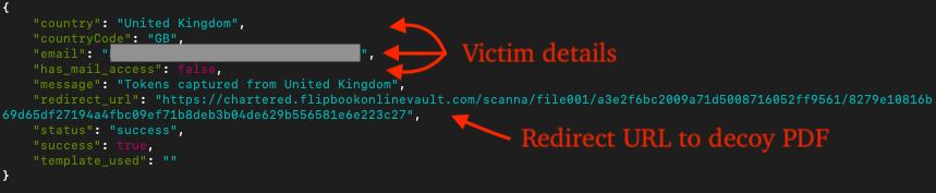 Figure 21 – Response from the phishing server after authentication completes