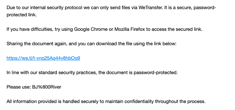 Figure 4 – WeTransfer link to HTML file