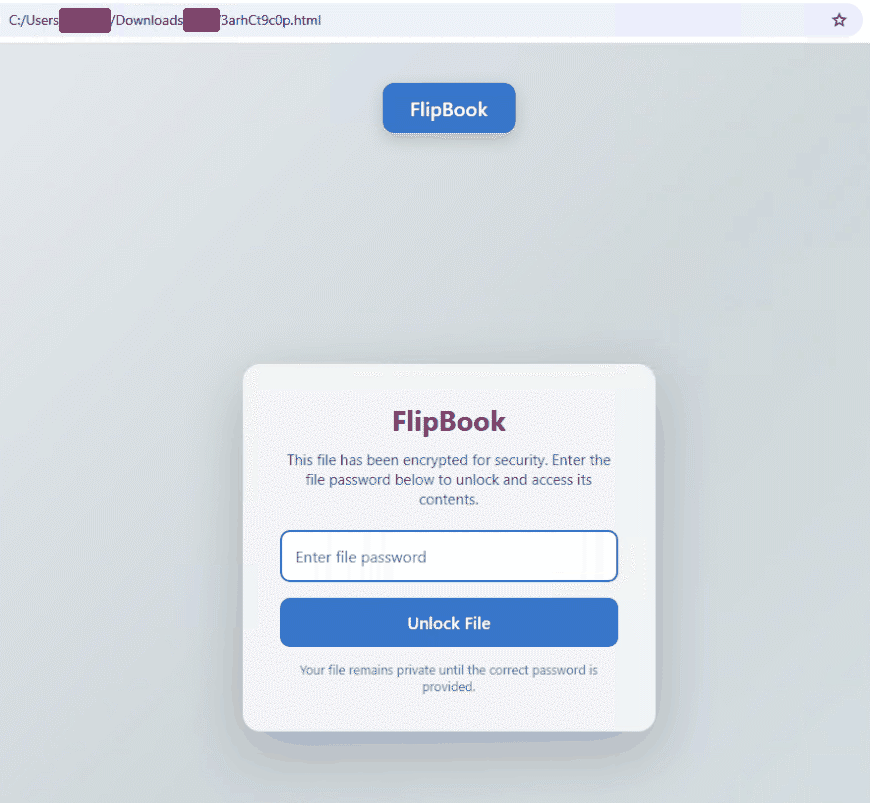 Figure 5 – The password-gated FlipBook HTML lure rendered in a web browser