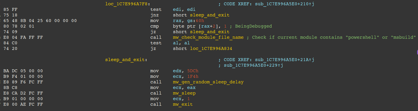 Figure 12 - BeingDebugged and process name check