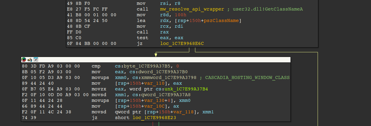 Figure 14 - Callback routine that gets window class name and compares against Windows Terminal class name (truncated)