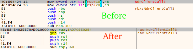 Figure 16 - Before/after patching comparison in disassembly