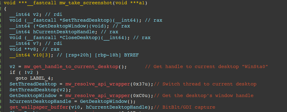 Figure 21 - Top-level routine responsible for getting a screenshot of the victim's current desktop