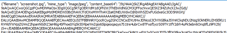 Figure 22 - Truncated JSON containing screenshot JPG that is sent to C2