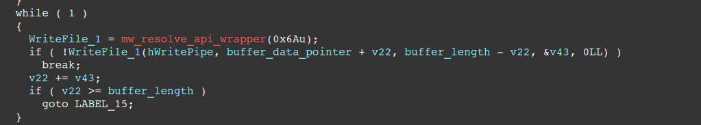 Figure 27 - Fileless PowerShell script execution via hijacked pipes (write pipe)