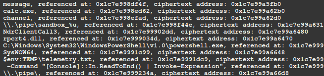 Figure 37 - Python script utility output for decrypted strings (+ sets comments)