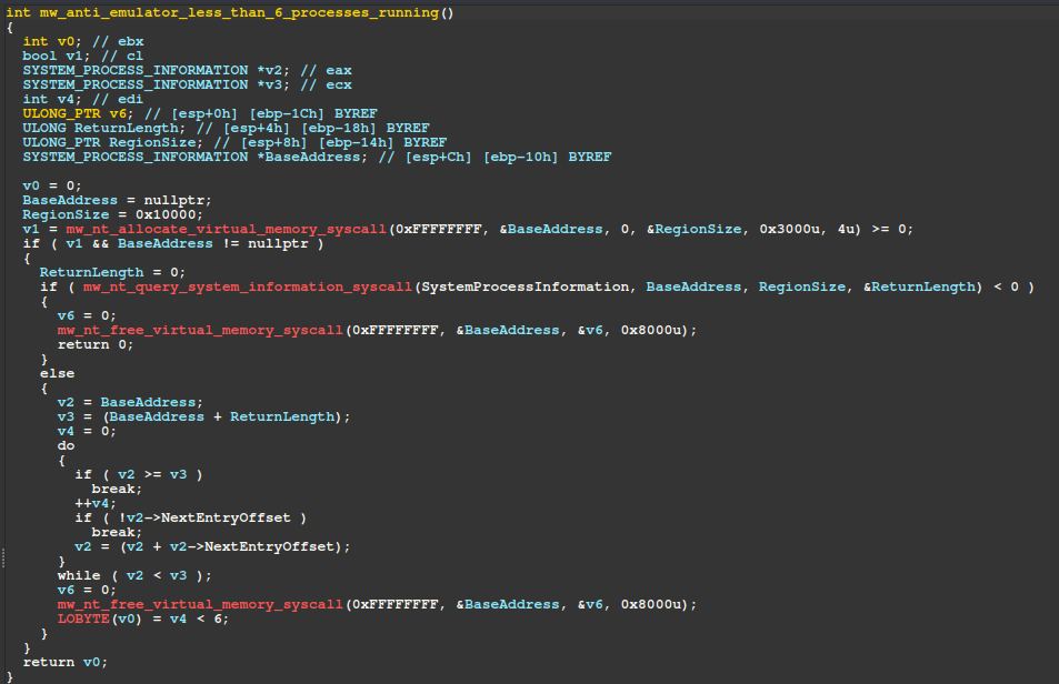 Figure 24 – Process count check, likely for anti-emulation purposes