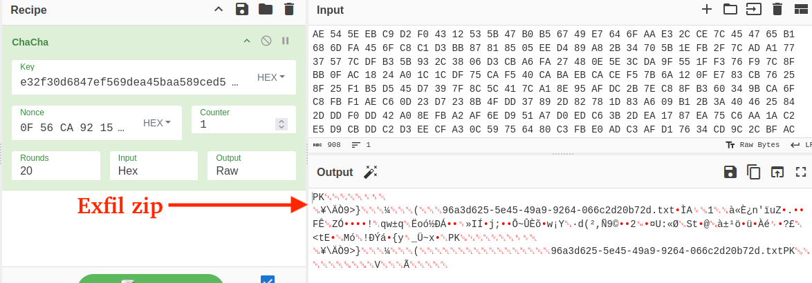Figure 30 – Decryption of exfil data via shared secret