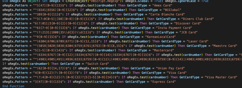 Credit card parsing