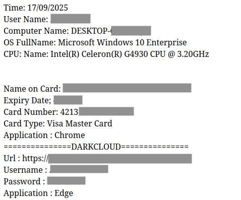 Log format for stolen passwords/credit cards