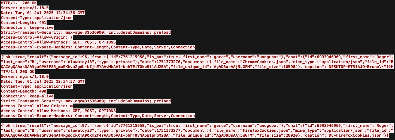 Telegram exfiltration PCAP