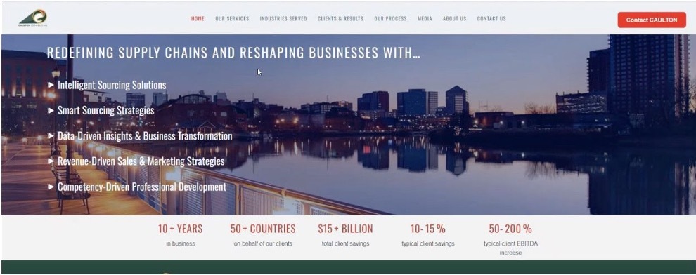 Figure 1. The homepage that was presented during our investigation, displaying a legitimate looking consulting company