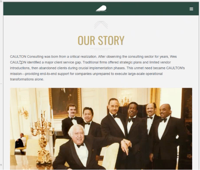 Figure 5. The “Our Story” section of Caulton Consulting’s website displays a purported picture of the firm’s other founding members. 