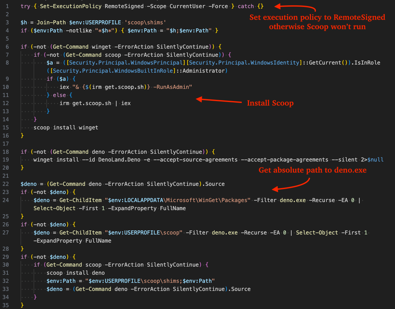 Figure 2 - Griffin20.ps1 install Deno via Winget or Scoop