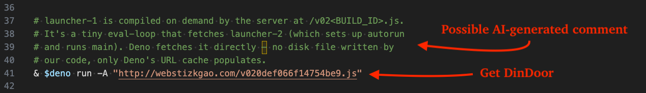 Figure 3 - Griffin20.ps1 runs command to retrieve DinDoor