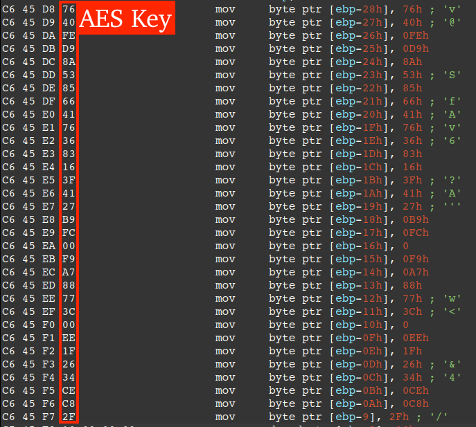 AES key in Amatera on stack