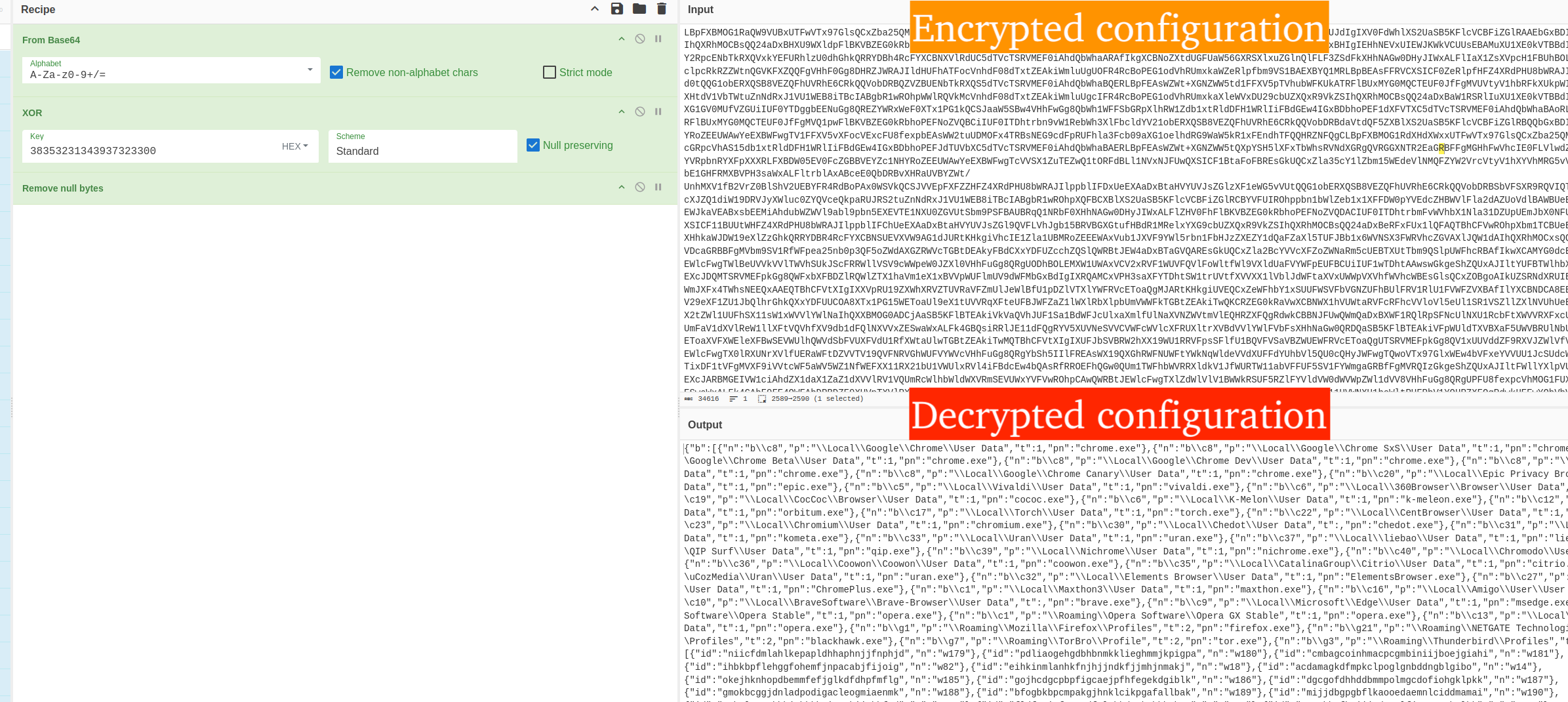 CyberChef view of decrypted config