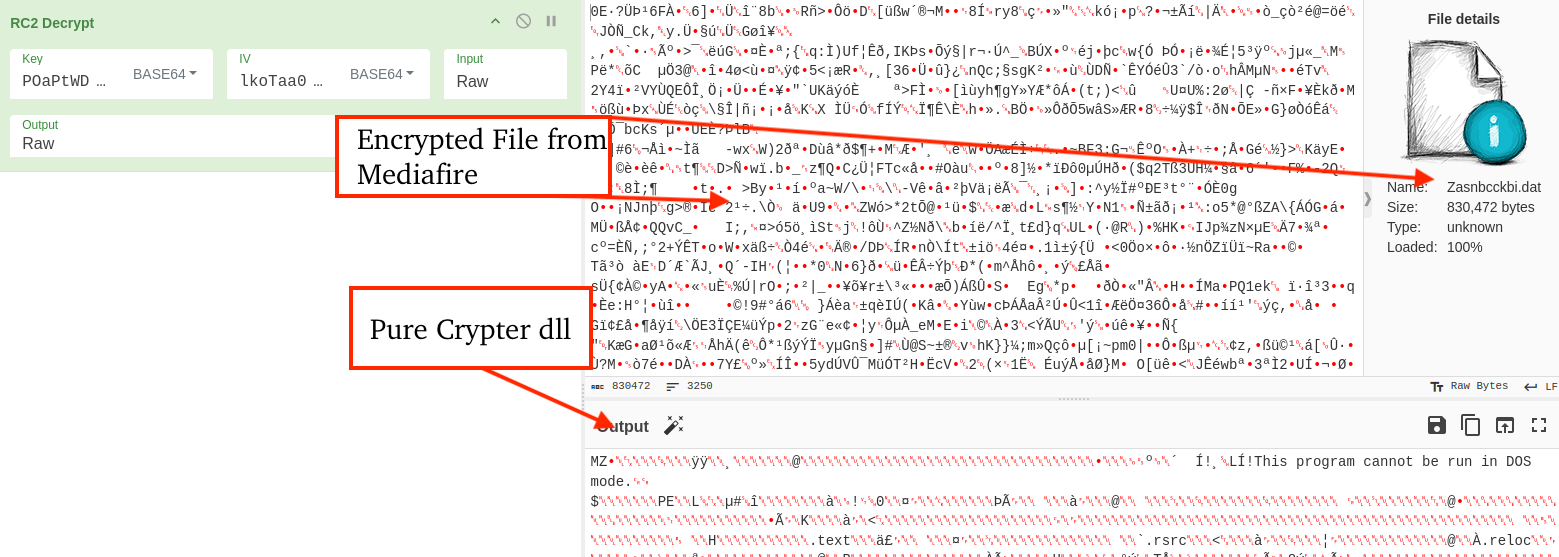 Decrypting next stage (Pure Crypter dll) via CyberChef