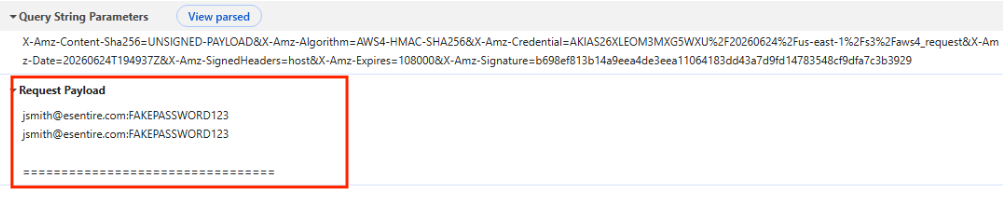 Figure 6 - Exfiltration of phished credentials to S3 via PUT request
