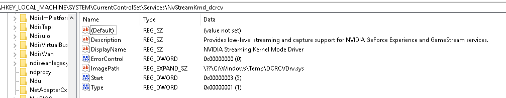 Figure 17 - Service registry key for BYOVD