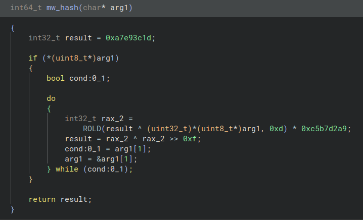 Figure 21 - Pseudo-C view of hashing routine