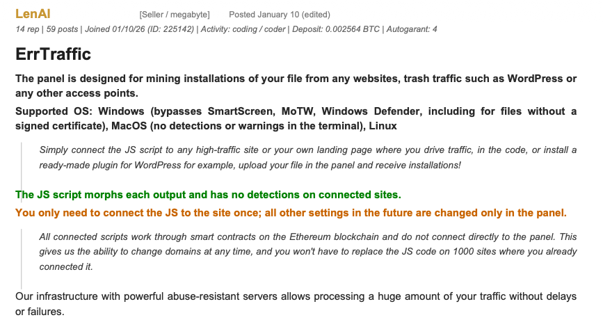 Figure 4 - Sales thread on underground hacking forum