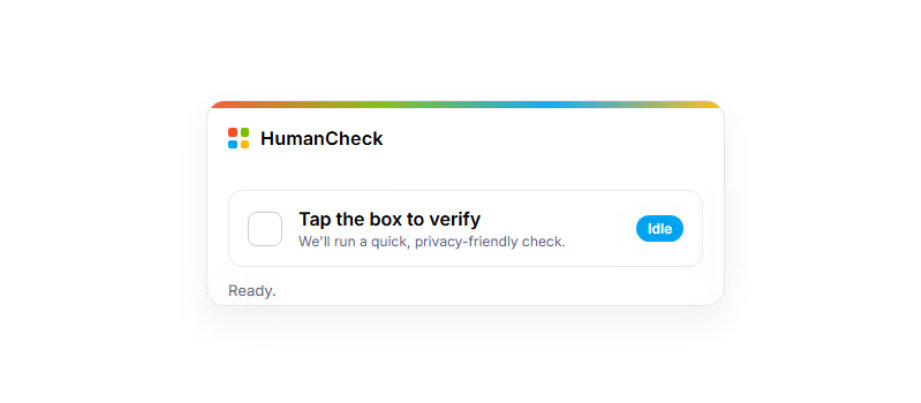 Figure 2 - The HumanCheck CAPTCHA widget presented to the victim after passing Layer 2 anti-analysis checks.
