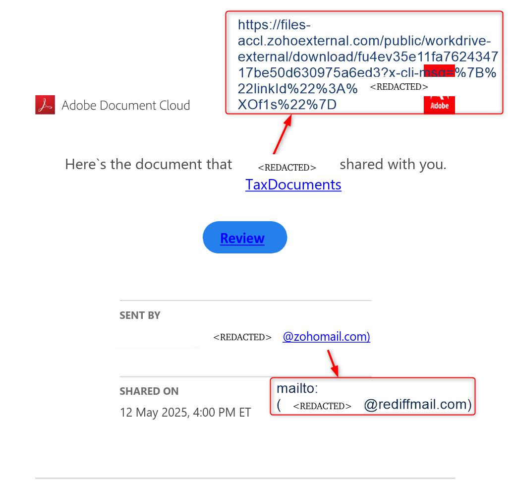 Figure 4 - <Redacted>.pdf containing link to Zoho WorkDrive