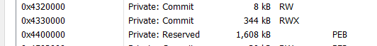 Figure 10 - Allocated memory region with RWX permissions