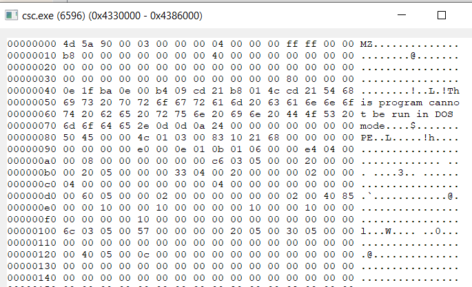Figure 11 – PureRAT payload resident in address space of csc.exe