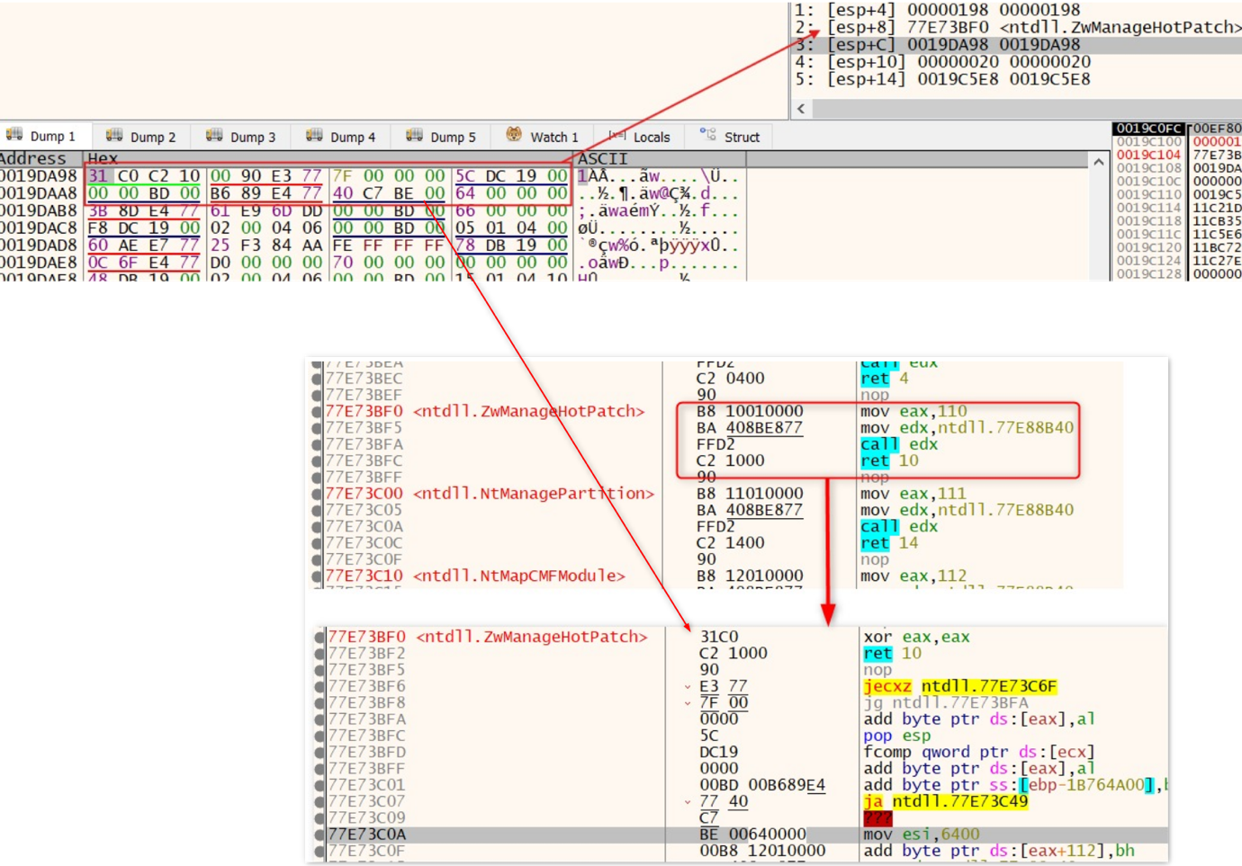 Figure 12 - Patched ZwManageHotPatch Function