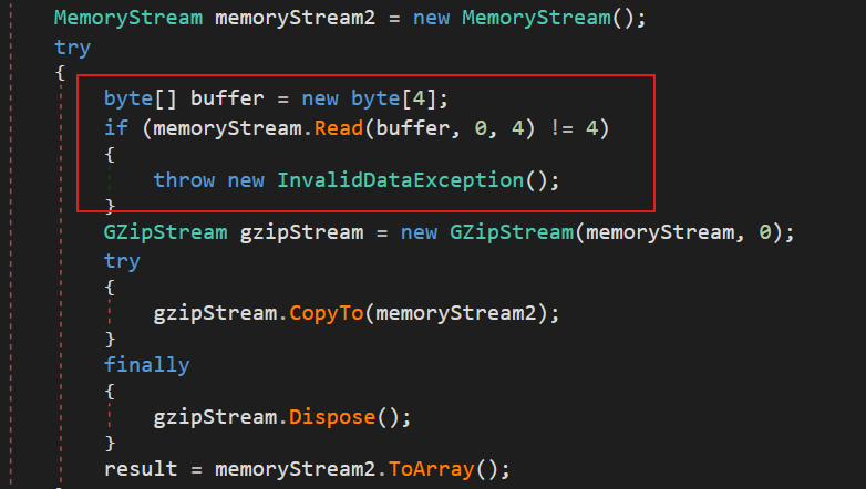 Figure 18 - Skipping First 4 Bytes (GZIP Decompression)