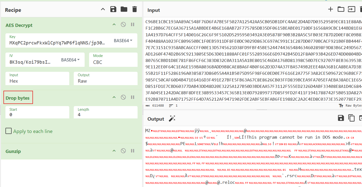 Figure 19 - CyberChef Recipe for Payload Decryption/Decompression