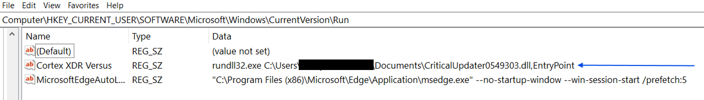 Figure 7 - Registry Run Key entry for Persistence