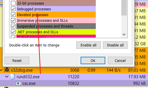 Figure 9 - Process Hacker showing process is being debugged