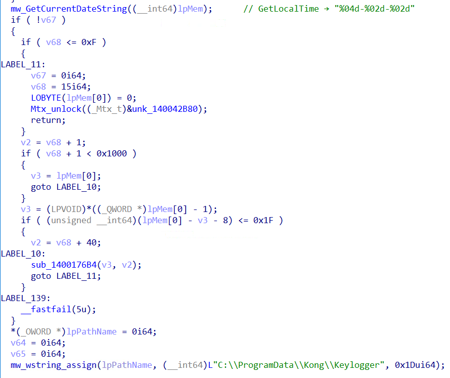 Figure 26 - Keylogger writing daily log file to C:\ProgramData\Kong\Keylogger\<YYYY-MM-DD>.txt