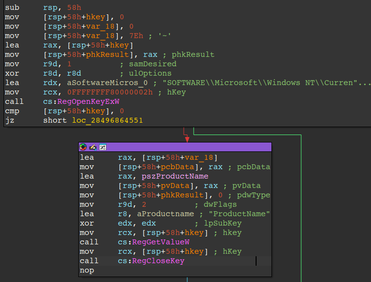 Figure 14 – Acquiring ProductName of victim OS via Registry